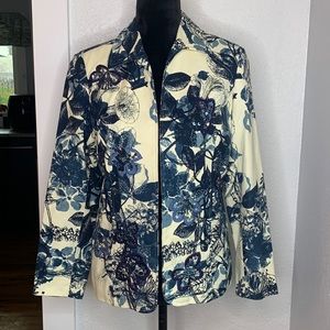 Coldwater Creek Floral Embroidered Beaded Jacket Blue Botanical coastal grandma